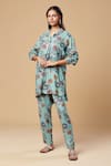 Buy_Spring Break_Blue Cotton Printed Floral Collared Shirt And Pant Set 