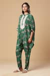 Buy_Spring Break_Green Cotton Printed Floral Mandarin Collar Embroidered Kaftan Tunic And Pant Set _Online_at_Aza_Fashions