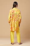 Shop_SPRING BREAK_Yellow Blended Silk Printed Floral Collared Shirt And Pant Set _at_Aza_Fashions