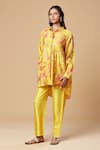 Buy_SPRING BREAK_Yellow Blended Silk Printed Floral Collared Shirt And Pant Set _Online_at_Aza_Fashions