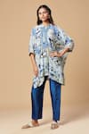 Buy_Spring Break_Blue Muslin Silk Printed Floral Mandarin Collar Tunic And Pant Set _at_Aza_Fashions