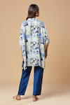 Shop_SPRING BREAK_Blue Muslin Silk Printed Floral Mandarin Collar Tunic And Pant Set _at_Aza_Fashions