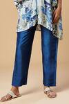 Spring Break_Blue Muslin Silk Printed Floral Mandarin Collar Tunic And Pant Set _Online_at_Aza_Fashions