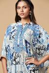 Buy_SPRING BREAK_Blue Muslin Silk Printed Floral Mandarin Collar Tunic And Pant Set _Online_at_Aza_Fashions