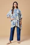 Spring Break_Blue Muslin Silk Printed Floral Mandarin Collar Tunic And Pant Set _at_Aza_Fashions