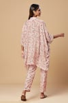 Shop_Spring Break_Pink Muslin Silk Printed Floral Mandarin Embroidered Kaftan Tunic And Pant Set _at_Aza_Fashions