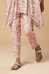 Buy_Spring Break_Pink Muslin Silk Printed Floral Mandarin Embroidered Kaftan Tunic And Pant Set _Online_at_Aza_Fashions