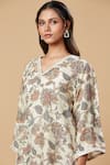 Buy_Spring Break_Off White Muslin Silk Printed Floral V Neck Lace Embroidered Kurta And Pant Set _Online_at_Aza_Fashions