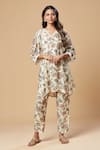 Shop_SPRING BREAK_Off White Muslin Silk Printed Floral V Neck Lace Embroidered Kurta And Pant Set _Online_at_Aza_Fashions