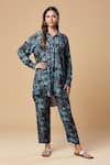 Buy_SPRING BREAK_Blue Muslin Silk Printed Floral Collared Shirt And Pant Set _at_Aza_Fashions