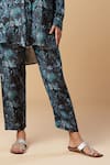 SPRING BREAK_Blue Muslin Silk Printed Floral Collared Shirt And Pant Set _Online_at_Aza_Fashions