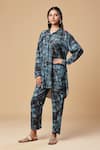 Buy_SPRING BREAK_Blue Muslin Silk Printed Floral Collared Shirt And Pant Set _Online_at_Aza_Fashions