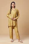 Buy_Spring Break_Yellow Blended Silk Printed Floral Collared Embroidered Shirt And Pant Set _at_Aza_Fashions