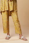 SPRING BREAK_Yellow Blended Silk Printed Floral Collared Embroidered Shirt And Pant Set_Online_at_Aza_Fashions