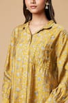 Shop_SPRING BREAK_Yellow Blended Silk Printed Floral Collared Embroidered Shirt And Pant Set_Online_at_Aza_Fashions