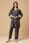 Spring Break_Black Blended Silk Printed Abstract Collared Paisley Kurta And Pant Set _at_Aza_Fashions