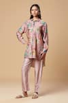 Buy_SPRING BREAK_Purple Blended Silk Printed Floral Collared Shirt And Pant Set _Online_at_Aza_Fashions