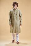 Arihant Rai Sinha_Green Jacquard, Silk Embroidery Geometric Pattern Straight Kurta With Churidar _at_Aza_Fashions