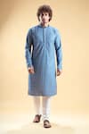 Buy_Arihant Rai Sinha_Blue Soft Rayon Embroidered Thread Geometric Pattern Kurta With Churidar _Online_at_Aza_Fashions