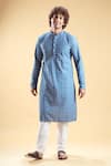 Shop_Arihant Rai Sinha_Blue Soft Rayon Embroidered Thread Geometric Pattern Kurta With Churidar _Online_at_Aza_Fashions