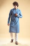 Arihant Rai Sinha_Blue Soft Rayon Embroidered Thread Geometric Pattern Kurta With Churidar _at_Aza_Fashions