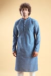 Buy_Arihant Rai Sinha_Blue Soft Rayon Embroidered Thread Geometric Pattern Kurta With Churidar 