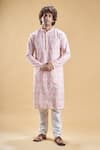 Buy_Arihant Rai Sinha_Pink Silk, Rayon Embroidery Geometric Print Kurta With Churidar _at_Aza_Fashions