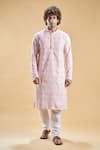 Buy_Arihant Rai Sinha_Pink Silk, Rayon Embroidery Geometric Print Kurta With Churidar _Online_at_Aza_Fashions