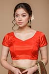 Buy_Khwaab by Sanjana Lakhani_Red Silk Plain Leaf Neck Solid Half Sleeve Blouse _at_Aza_Fashions