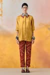 Buy_Aseem Kapoor_Yellow Shirt Crushed Silk Placement Embroidery Floral Mandala With Trouser _Online_at_Aza_Fashions