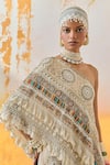 Shop_Aseem Kapoor_Beige Sheer Silk Embroidery Abstract Asymmetric Rasa Top With Bootleg Trouser _Online_at_Aza_Fashions