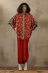 Buy_Aseem Kapoor_Red Shirt Natural Crepe Print Mandala Butti Collared Neck With Skirt _at_Aza_Fashions