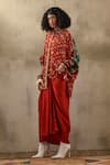 Shop_ASEEM KAPOOR_Red Shirt Natural Crepe Print Mandala Butti Collared Neck Embroidered Set _Online_at_Aza_Fashions