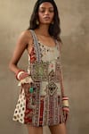 Shop_Aseem Kapoor_Multi Color Mushroom Twill Print Moti Mehru Afghan Art Work Embroidered Dress _Online_at_Aza_Fashions