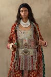 Buy_ASEEM KAPOOR_Multi Color Tunic Mushroom Twill Mehru Afghan Art Work Embroidered Sharara Set 