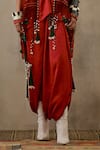 Aseem Kapoor_Red Kurta And Skirt Crushed Silk Embroidery Lace Jacket Veni Neckline Set With _Online_at_Aza_Fashions