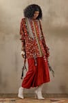 Buy_ASEEM KAPOOR_Red Shirt Natural Crepe Printed Garden Jacket Open Veni Skirt Set 