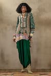 Buy_Aseem Kapoor_Multi Color Natural Crepe Printed Geometric V Mitra Kurta And Draped Trouser Set _at_Aza_Fashions