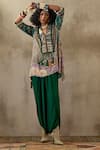 ASEEM KAPOOR_Multi Color Natural Crepe Printed Geometric V Mitra Kurta And Draped Trouser Set _at_Aza_Fashions