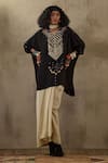 Buy_Aseem Kapoor_Black Natural Crepe Embroidery Resham Kuru Bead Yoke Kurta And Draped Skirt Set _at_Aza_Fashions