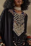 Buy_Aseem Kapoor_Black Natural Crepe Embroidery Resham Kuru Bead Yoke Kurta And Draped Skirt Set 