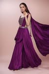 Buy_Khwaab by Sanjana Lakhani_Purple Raw Silk Embroidered Pearl Square Neck Palazzo Saree With Blouse _at_Aza_Fashions