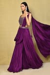 Buy_Khwaab by Sanjana Lakhani_Purple Raw Silk Embroidered Pearl Square Neck Palazzo Saree With Blouse 