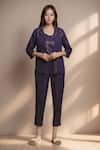 Buy_Khwaab by Sanjana Lakhani_Blue Stripe Lapel Collar Neck Woven Balance Blazer Jacket Pant Set _at_Aza_Fashions