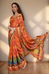 Buy_Khwaab by Sanjana Lakhani_Orange Pure Digital Printed Floral And Geometric Saree With Running Blouse _at_Aza_Fashions