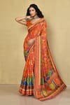 Shop_Khwaab by Sanjana Lakhani_Orange Pure Digital Printed Floral And Geometric Saree With Running Blouse _Online_at_Aza_Fashions