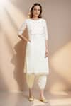 Buy_Khwaab by Sanjana Lakhani_Off White Pure Cotton Print Tulip Art Gota Lace Embellished Kurta With Trouser _at_Aza_Fashions