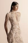 Abhishek Sharma_Ivory Net Crepe Embroidered Beads Halter 3d Floral Gown _Online_at_Aza_Fashions