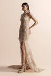 Buy_Abhishek Sharma_Ivory Net Crepe Embroidered Beads Halter 3d Floral Gown _Online_at_Aza_Fashions