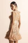 Buy_Abhishek Sharma_Beige Net Crepe Embroidered Beads High Ruffle Short Dress _Online_at_Aza_Fashions